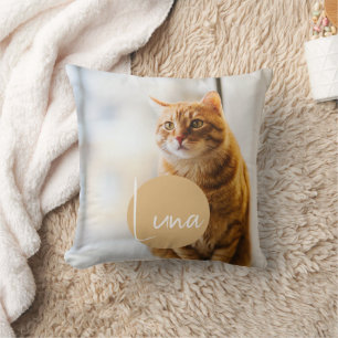 Modern White Text Name Photo Cat Memorial Cushion