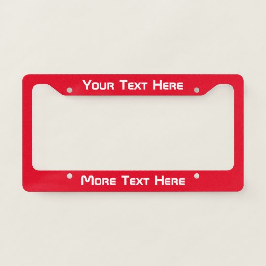 Modern White Text on Bright Red Licence Plate Frame Zazzle.co.uk