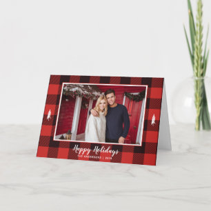 Modern White Tree Red & Black Christmas Photo Card