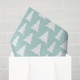 Modern White Trees on Mint Green Geometric Pattern Tissue Paper