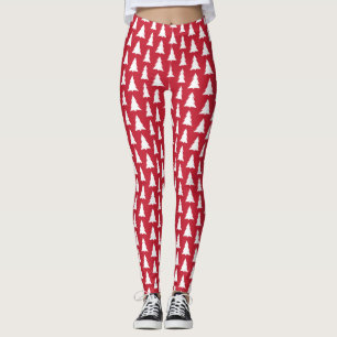 Modern White Trees on Red Christmas Pattern Leggings