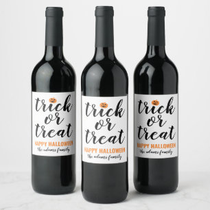Modern White Trick or Treat Script Family Name Wine Label