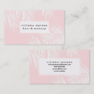 Modern white tropical palm tree stylish pink business card