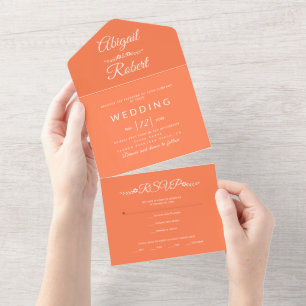 Modern white typography coral wedding all in one invitation