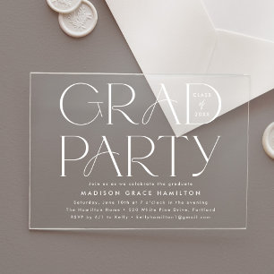 Modern White Typography Graduation Party Acrylic Invitations
