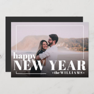 Modern White Typography Happy NEW YEAR Photo Invitation