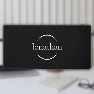 Modern White Typography Minimalist Black Desk Mat