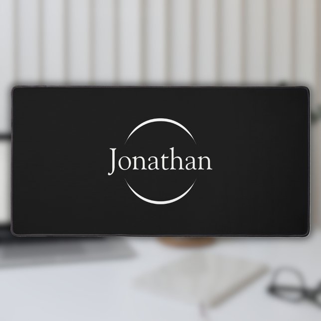 Modern White Typography Minimalist Black Desk Mat (Creator Uploaded)