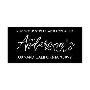 Modern White Typography On Black Rubber Stamp