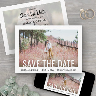 Modern White Typography Overlay Two Photo Wedding Save The Date