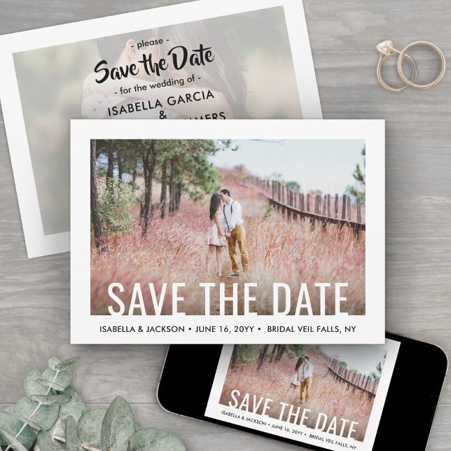 Modern White Typography Overlay Two Photo Wedding Save The Date (Creator Uploaded)