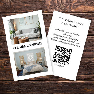 Modern White Vacation Rental Airbnb QR Code Business Card