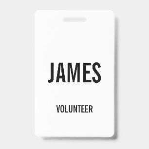 Modern White Volunteer Name Event Information Badg ID Badge