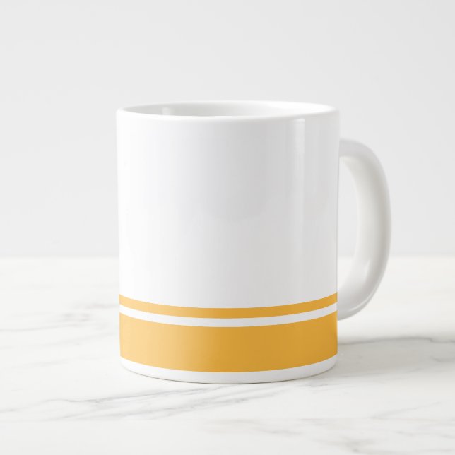 Modern White Warm Yellow Bottom Rim Racing Stripes Large Coffee Mug (Front Right)