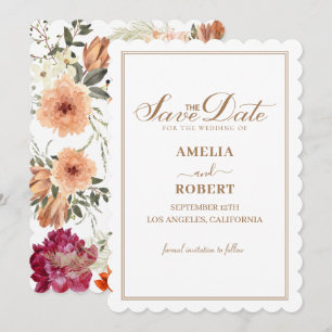 Modern white watercolor floral fall wedding save the date