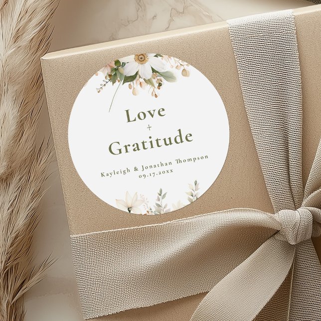 Modern White Watercolor Floral Wedding Classic Round Sticker (Creator Uploaded)