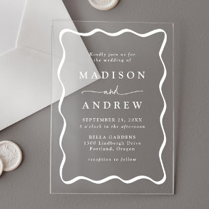 Modern White Wavy Frame Wedding Acrylic Invitations