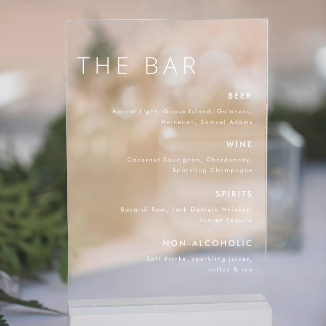 Modern White Wedding Bar Menu Acrylic Sign (Creator Uploaded)