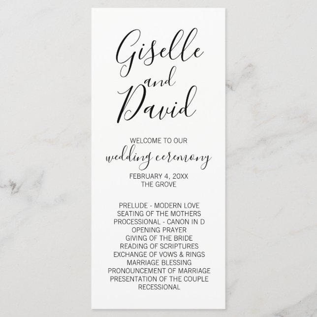 Modern White Wedding Ceremony Program Programme (Front)