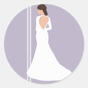 Modern White Wedding Dress & Bling Bridal Shower Classic Round Sticker