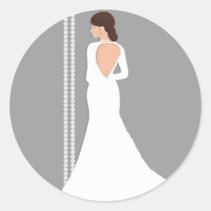 Modern White Wedding Dress Bling Bridal Shower Classic Round Sticker