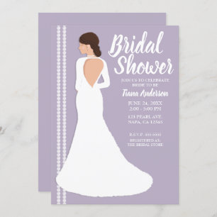Modern White Wedding Dress & Bling Bridal Shower Invitation