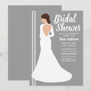 Modern White Wedding Dress Bling Bridal Shower Invitation