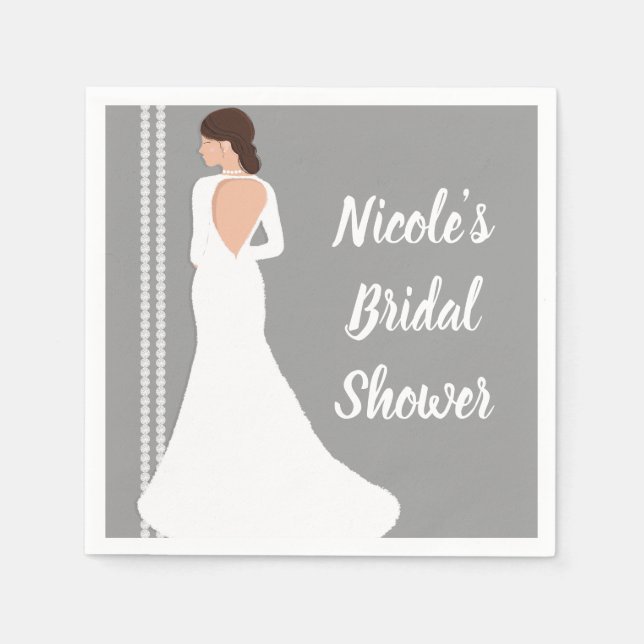 Modern White Wedding Dress Bling Bridal Shower Napkin (Front)