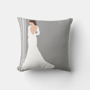 Modern White Wedding Dress & Pearls Bridal Shop Cushion