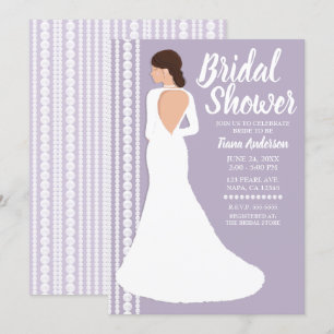 Modern White Wedding Dress & Pearls Bridal Shower Invitation