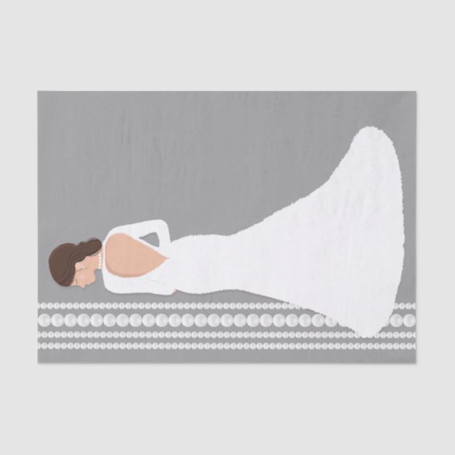 Modern White Wedding Dress & Pearls Bridal Shower Tissue Paper (Front)