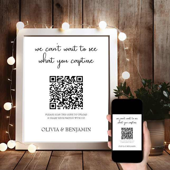 Modern White | Wedding Photo Share QR Code Sign (Creator Uploaded)