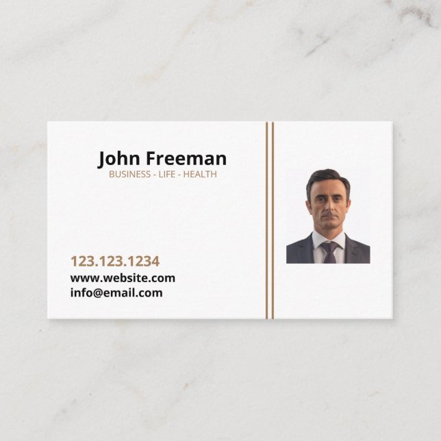 Modern White with Brown Lines Insurance Agent Business Card (Front)