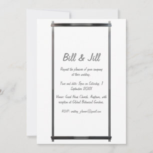 Modern White With Chrome Art Deco Frame Wedding Invitation