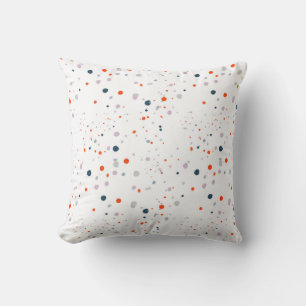 Modern white with orange, navy and grey dots cushion