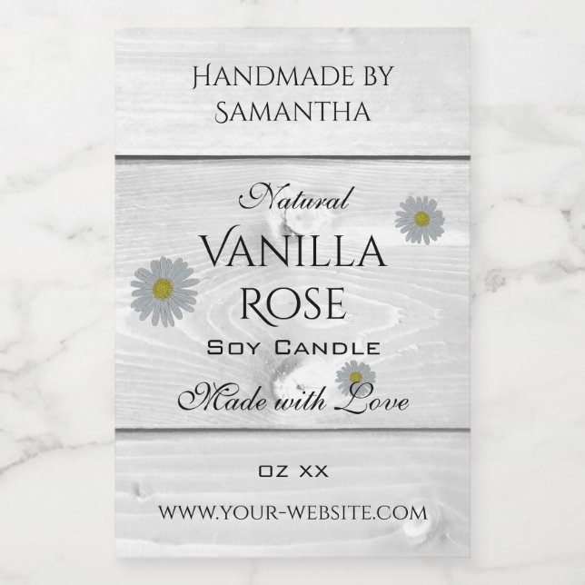 Modern White Wood Grain Product Label Daisy Flower (Single Label)