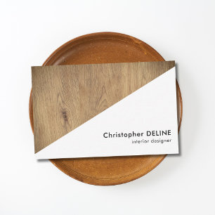 Modern White Wooden Geometric Interior Designer Business Card