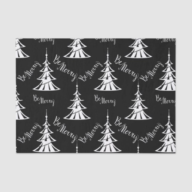 Modern White Xmas Trees Black Christmas Tissue Paper (Front)