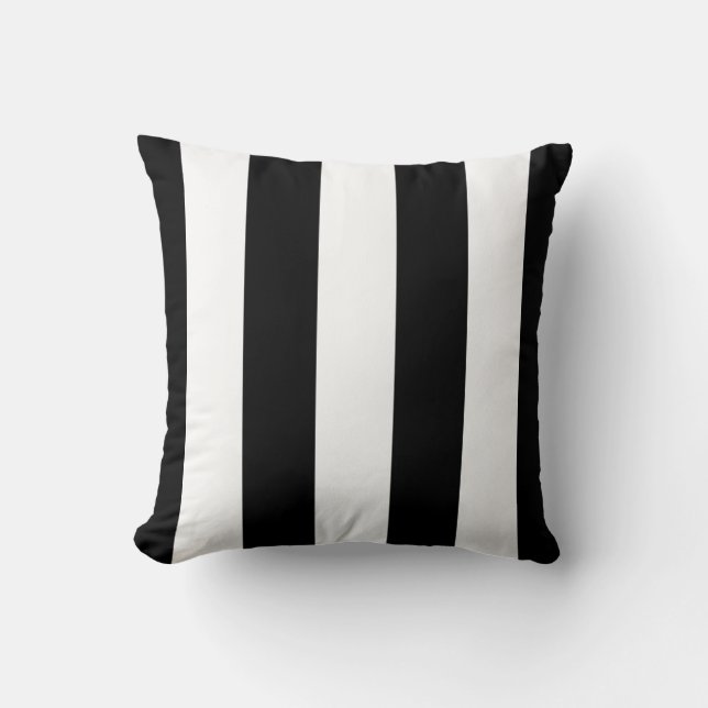 Modern Wide Bold Black and White Stripes Pattern Cushion (Front)