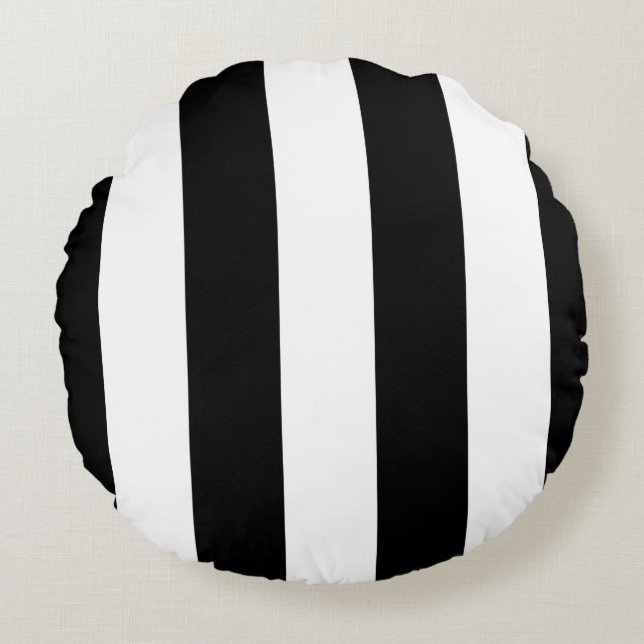 Modern Wide Bold Black and White Stripes Pattern Round Cushion (Front)