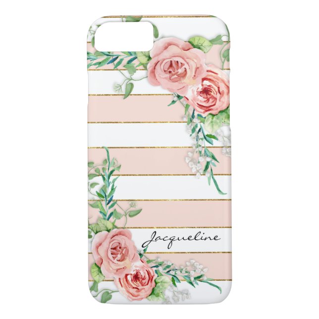 Modern Wide Striped Rose BOHO Chic Floral Case (Back)