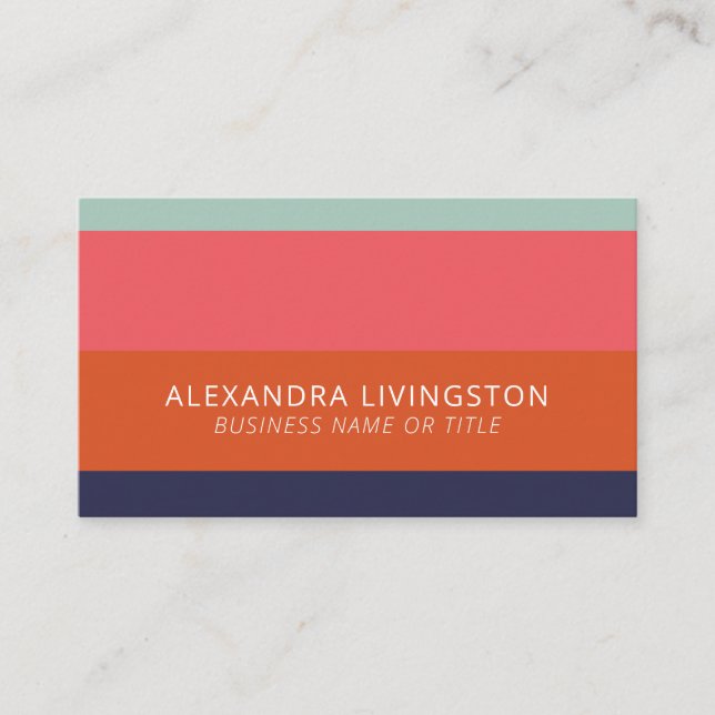 Modern Wide Stripes in Blue and Coral Orange Business Card (Front)