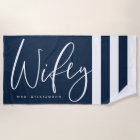 Modern Wifey Script Nautical Navy & White Stripes
