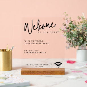 Modern Wifi Network Password Guest Information Acrylic Sign