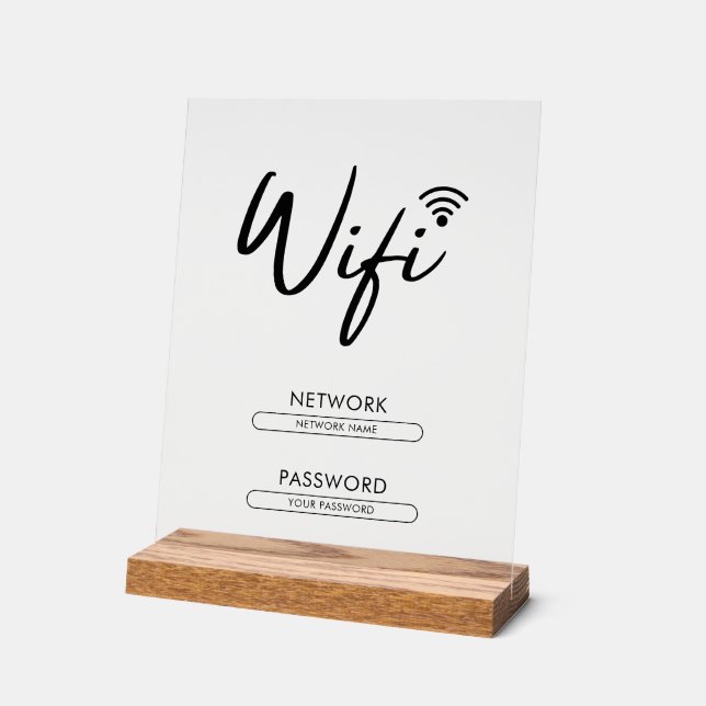 Modern Wifi Password Network  Acrylic Sign (Angle)