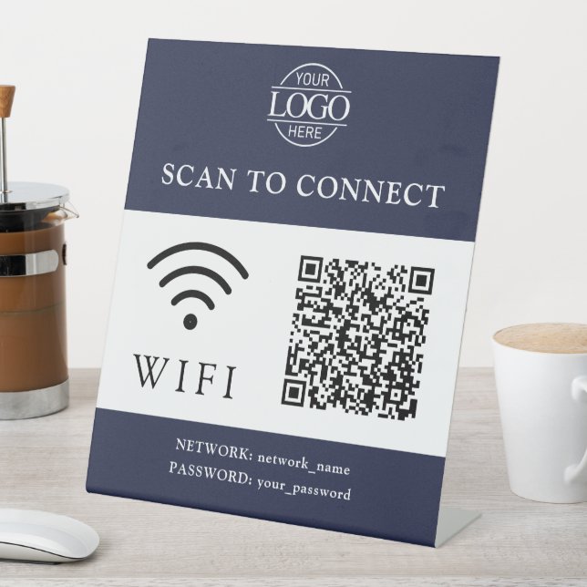 Modern Wifi Password & Network | QR Code Logo Pedestal Sign (In SItu)