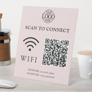Modern Wifi Password & Network QR Code Logo Pedestal Sign