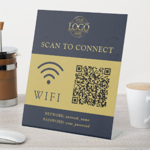 Modern Wifi Password & Network QR Code Logo Pedestal Sign