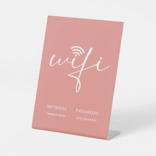 Modern WiFi Script Network Password Coral Pink Pedestal Sign