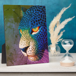 Modern Wild Cat Portrait with Red Eyes Plaque